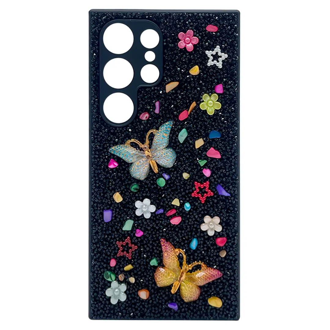 Samsung Galaxy S24 FE Butterfly and Diamond Bling Case Black